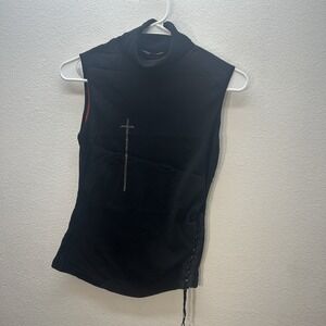 Goth Y2K Punk Inspired Lace Up Side Tank Top XS/S Cross Mock Neck Witchy Dark